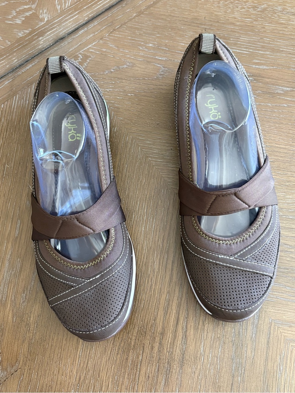 Ryka Brown Slip-On Sneakers with Lime Accents